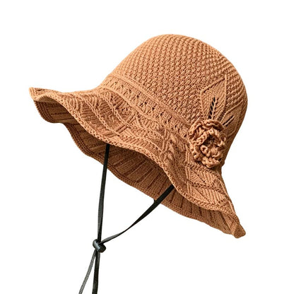 Women's Crochet Bucket Hat with Flower Accent