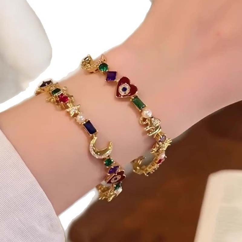 💫✨ Celestial Charm Bracelet – Sun, Moon, Stars, Multi-Color Crystals