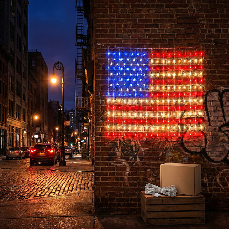 ❤️✨ Patriotic Flag Net Lights – USB, Waterproof, 50,000-Hour ✨