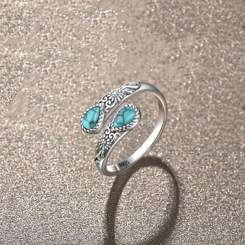 ⏰Vintage Adjustable Open Ring with Teardrop Glowing Zircon
