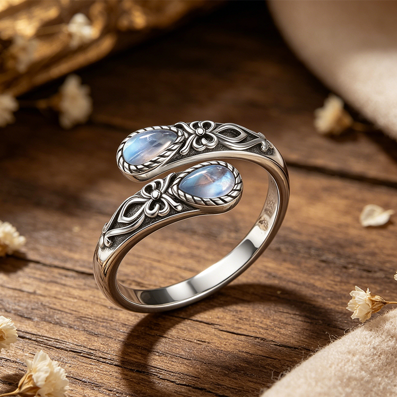 ⏰Vintage Adjustable Open Ring with Teardrop Glowing Zircon
