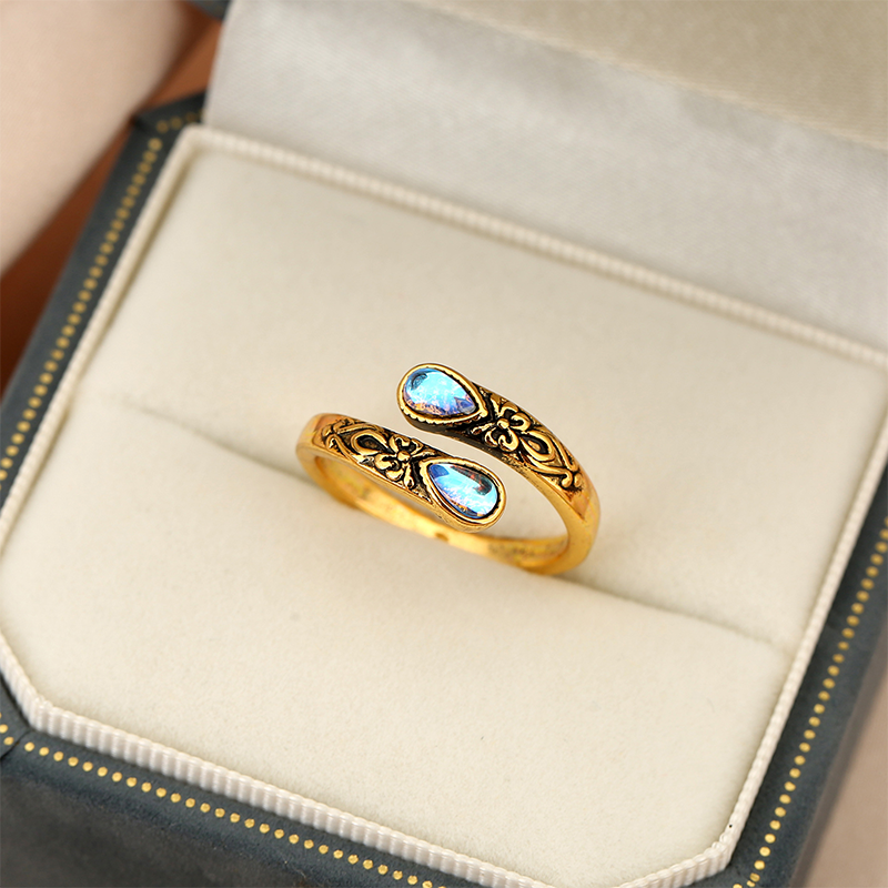 ⏰Vintage Adjustable Open Ring with Teardrop Glowing Zircon