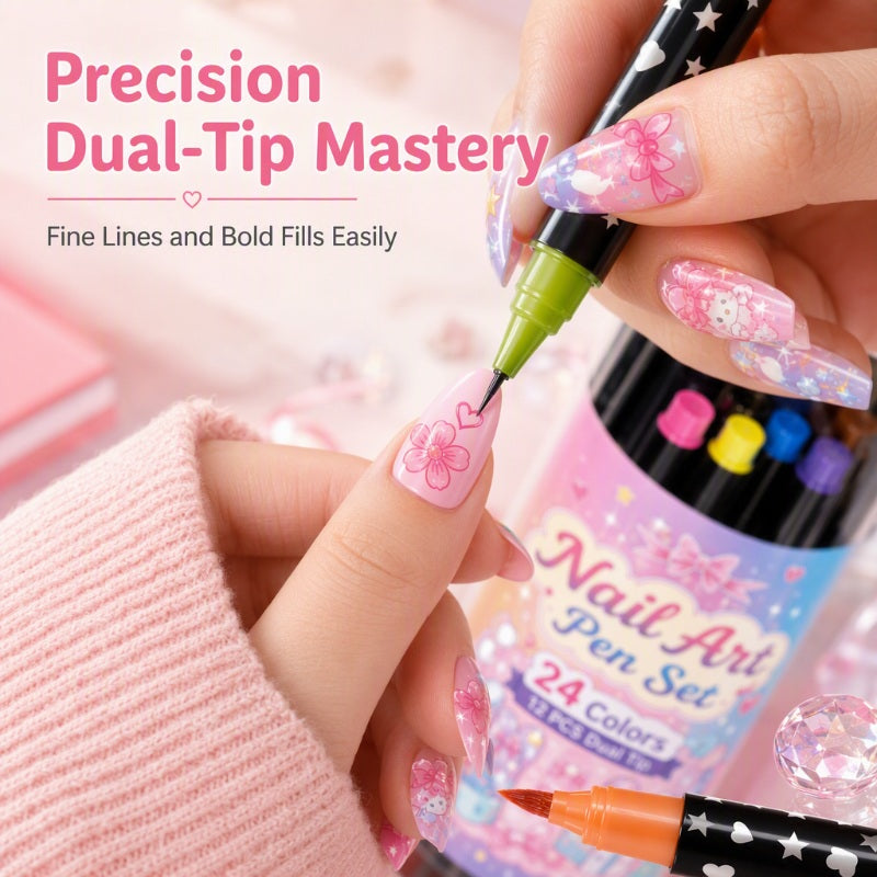 📢📢48% OFF !!⏰️ Dual‑Tip Nail Art Marker Set, 24 Colors DIY Nail Painting Pens for Nail Art Decor