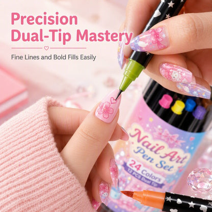 📢📢48% OFF !!⏰️ Dual‑Tip Nail Art Marker Set, 24 Colors DIY Nail Painting Pens for Nail Art Decor