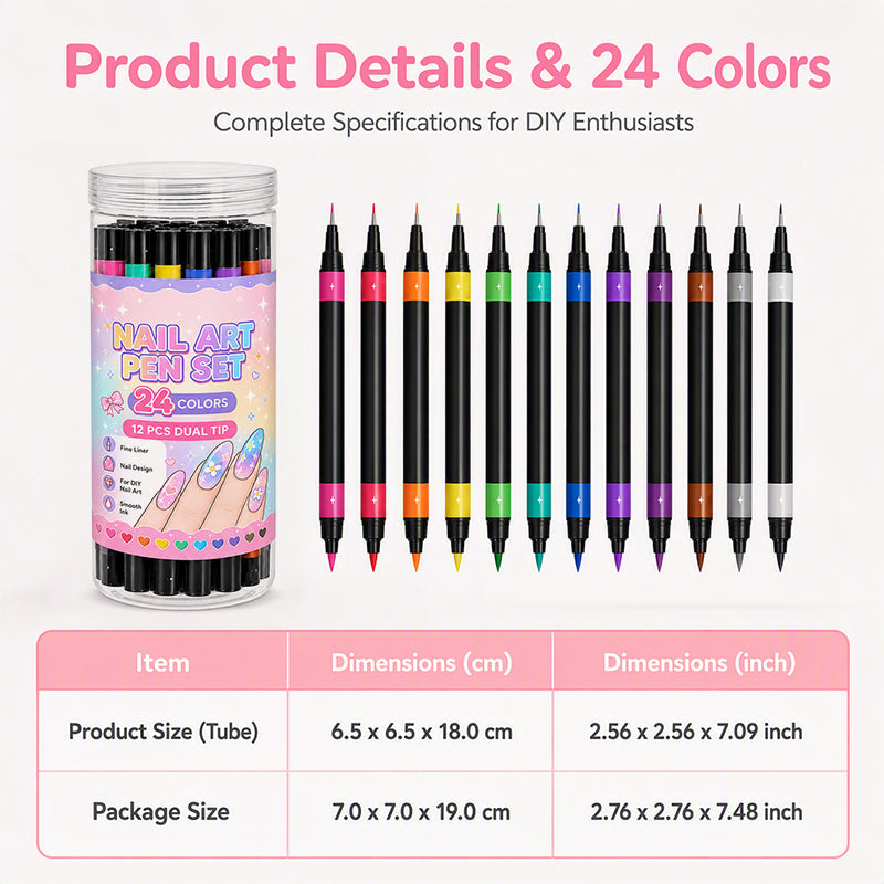 📢📢48% OFF !!⏰️ Dual‑Tip Nail Art Marker Set, 24 Colors DIY Nail Painting Pens for Nail Art Decor