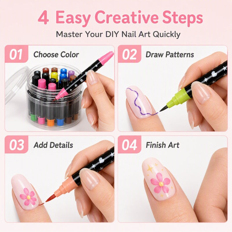 📢📢48% OFF !!⏰️ Dual‑Tip Nail Art Marker Set, 24 Colors DIY Nail Painting Pens for Nail Art Decor