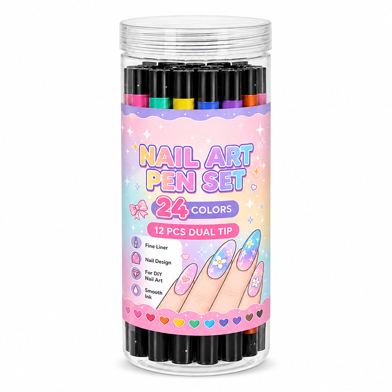📢📢48% OFF !!⏰️ Dual‑Tip Nail Art Marker Set, 24 Colors DIY Nail Painting Pens for Nail Art Decor