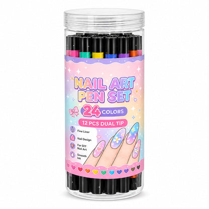 📢📢48% OFF !!⏰️ Dual‑Tip Nail Art Marker Set, 24 Colors DIY Nail Painting Pens for Nail Art Decor
